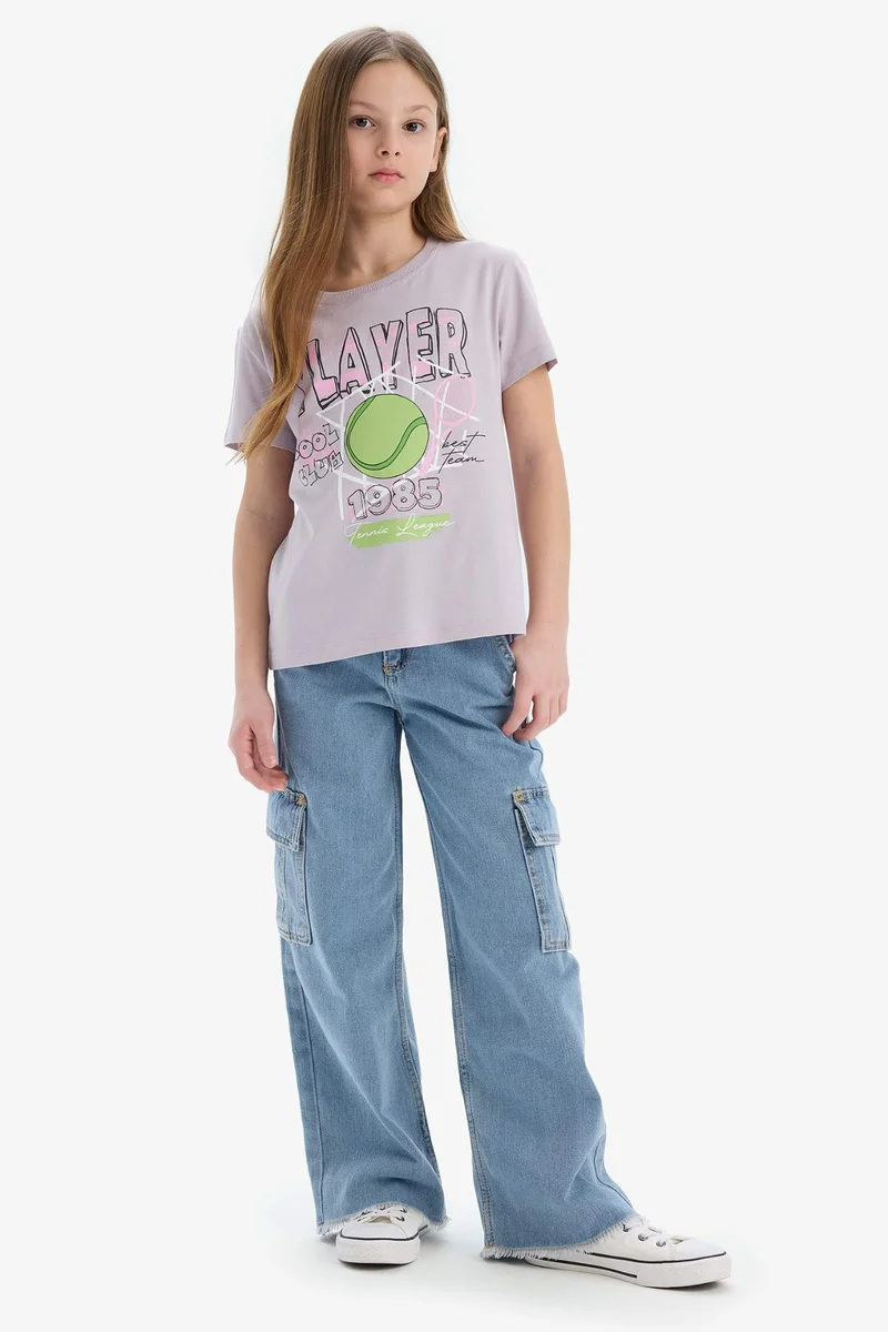 ديفاكتو Girl Crew Neck Anime Printed Short Sleeve T-Shirt