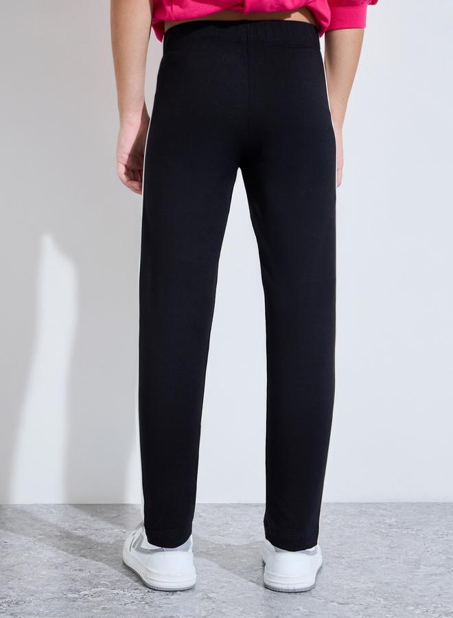 Styli Girls Black Side Printed Leggings with Side Stripe - Image 4