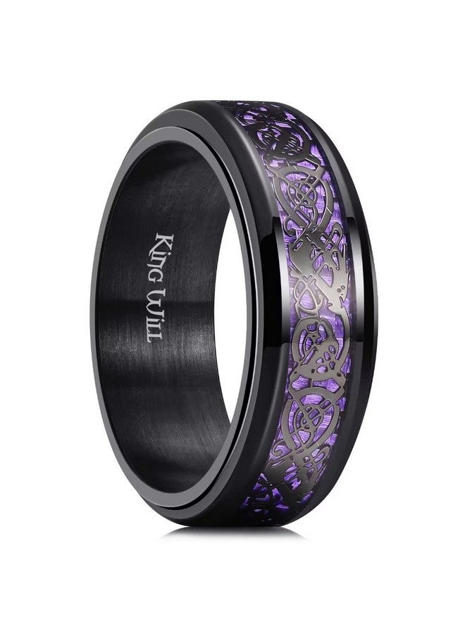 King Will Mens Spinner 8Mm Stainless Steel Ring Anxiety Fidget Ring Black Celtic Dragon Purple Carbon Fiber Inlay Fidget Wedding Ring 8 - Image 1