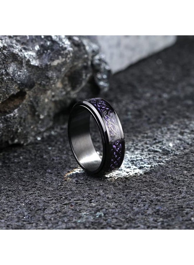 King Will Mens Spinner 8Mm Stainless Steel Ring Anxiety Fidget Ring Black Celtic Dragon Purple Carbon Fiber Inlay Fidget Wedding Ring 8 - Image 2