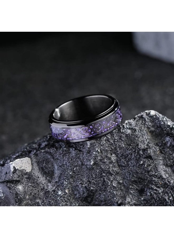 King Will Mens Spinner 8Mm Stainless Steel Ring Anxiety Fidget Ring Black Celtic Dragon Purple Carbon Fiber Inlay Fidget Wedding Ring 8 - Image 3