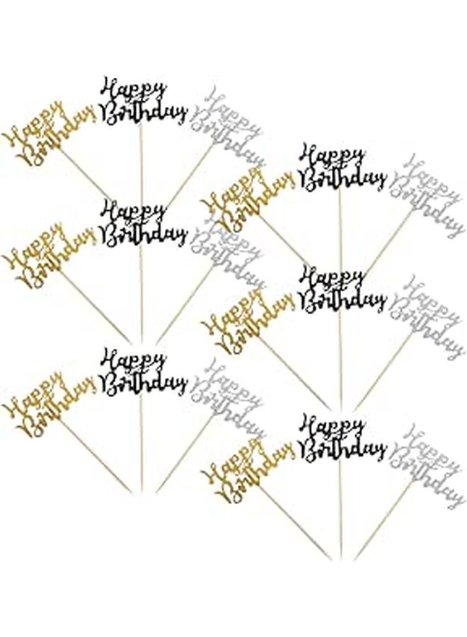 Gold Black Silver Glitter Cake Toppers And Cupcake Picks 36pcs Birthday Party Decorations - Image 1