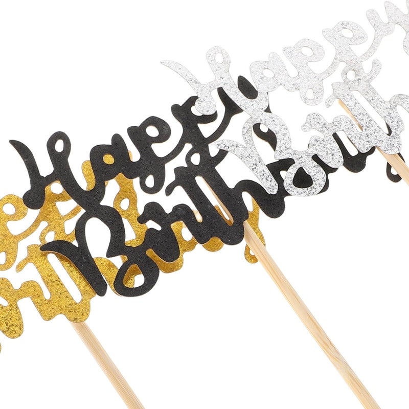 Gold Black Silver Glitter Cake Toppers And Cupcake Picks 36pcs Birthday Party Decorations - Image 4