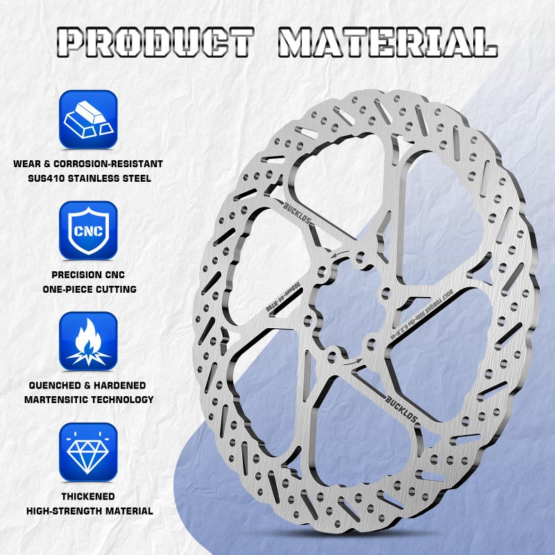 BUCKLOS RT58 140mm 160mm 180mm 203mm Bike Disc Brake Rotor with 6 Bolts, MTB Stainless Steel Bicycle Brake Rotor Fit for Mountain Bikes, Road Bikes, BMX (M5 Screws) - Image 2