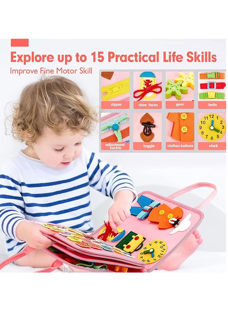 Relex Busy Board for Toddlers Montessori Toy Sensory Activities Board Preschool Educational Toy, Portable Baby Travel Toy Busy Book for Plane Car, Gift for 2-4 Year Boys Girls, Learn Life Skills - Image 2