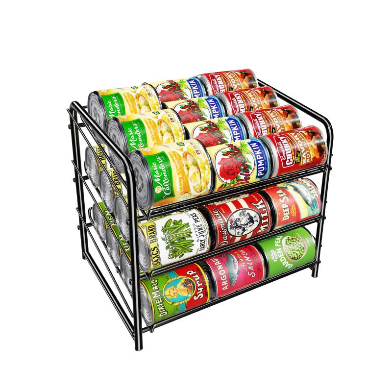 Simple Trending Can Rack Organizer Stackable Can Storage Dispenser Holds up to 36 Cans for Kitchen Cabinet or Pantry Black