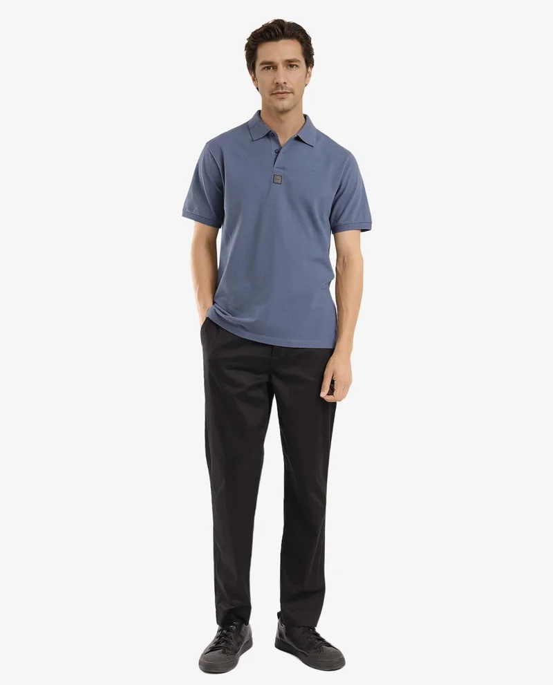 Rare Rabbit Men's Silicon Badge Branded Solid Polo