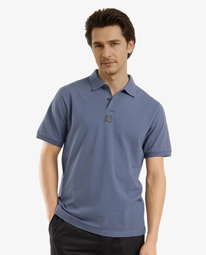 Rare Rabbit Men's Silicon Badge Branded Solid Polo