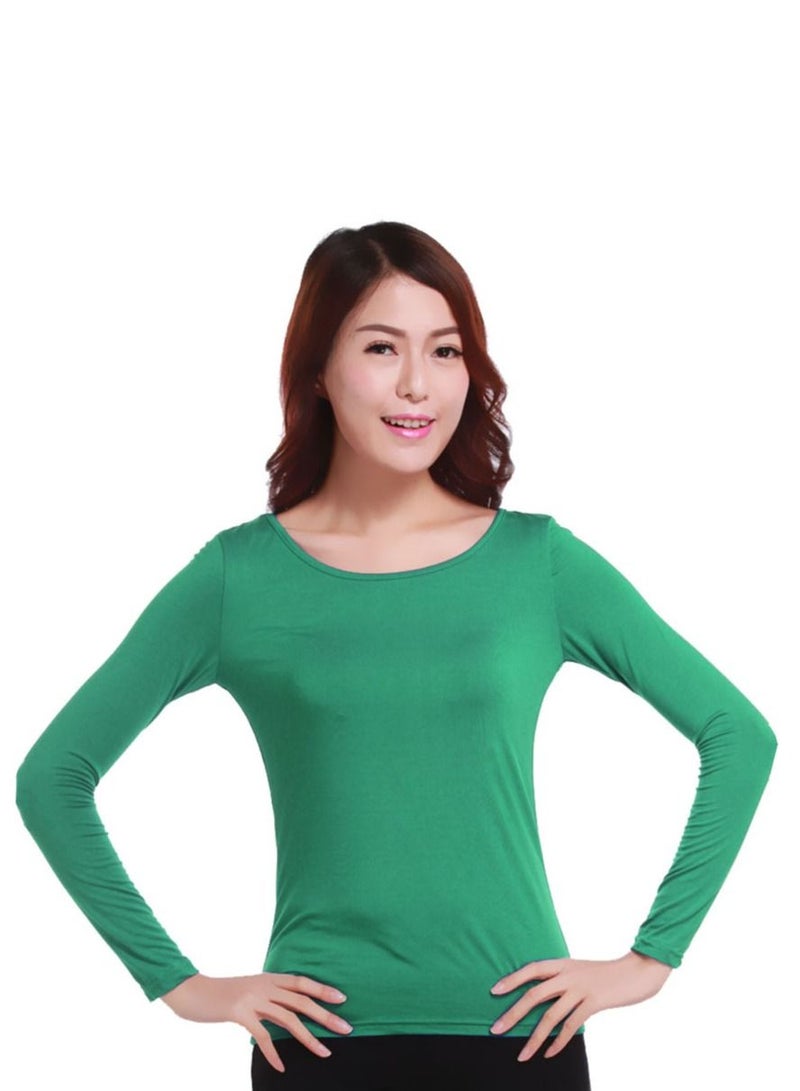 Loquat Lady's Long Sleeve Round Neck Modal Udershirt Slim-Fit Base Layer Shirt Army Green 