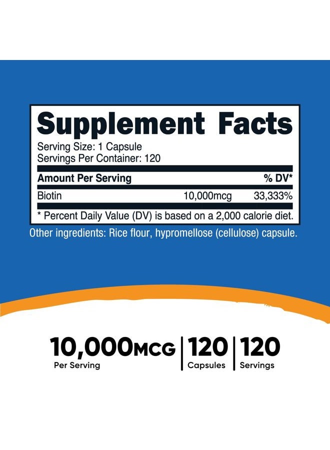 Nutricost Biotin (Vitamin B7) 10,000mcg (10mg), 120 Capsules - Vegan, Gluten Free, Non-GMO - Image 2