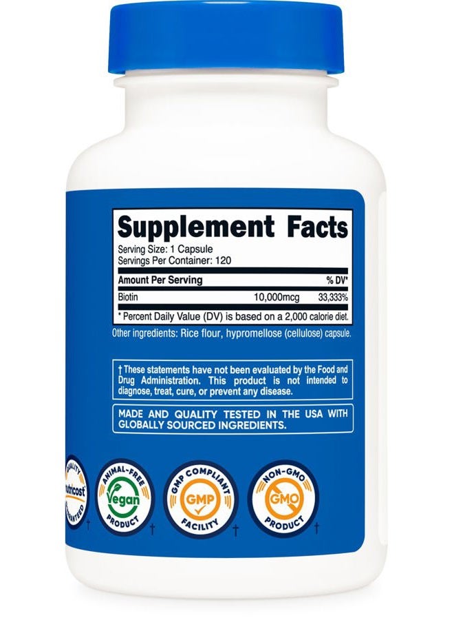 Nutricost Biotin (Vitamin B7) 10,000mcg (10mg), 120 Capsules - Vegan, Gluten Free, Non-GMO - Image 5