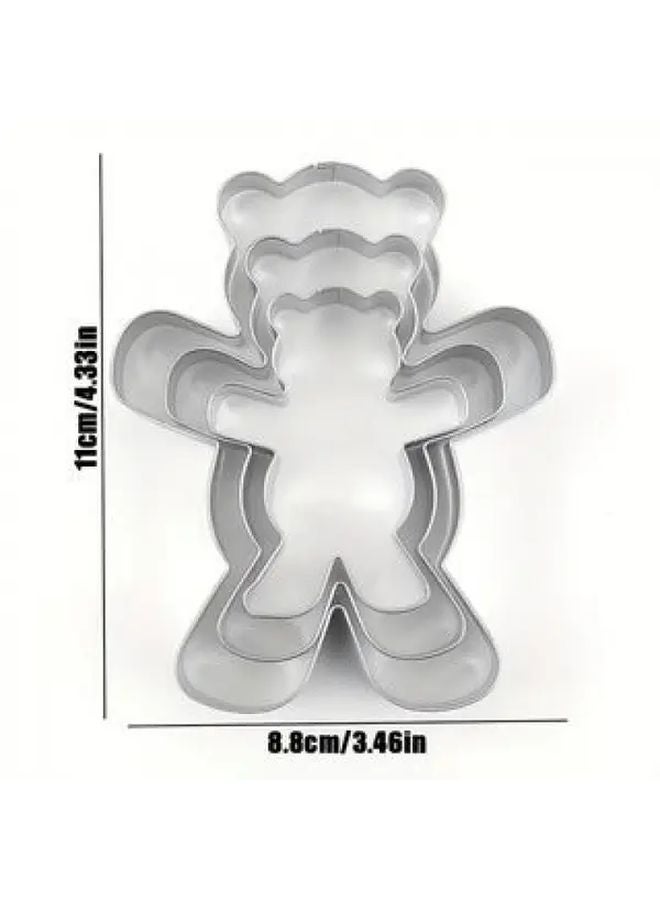 3 قطع من قواطع بسكويت الدب المصنوعة من الفولاذ المقاوم للصدأ بتصميم ذراع طويل للعناق للخبز - Image 1