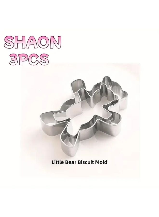 3 قطع من قواطع بسكويت الدب المصنوعة من الفولاذ المقاوم للصدأ بتصميم ذراع طويل للعناق للخبز - Image 2