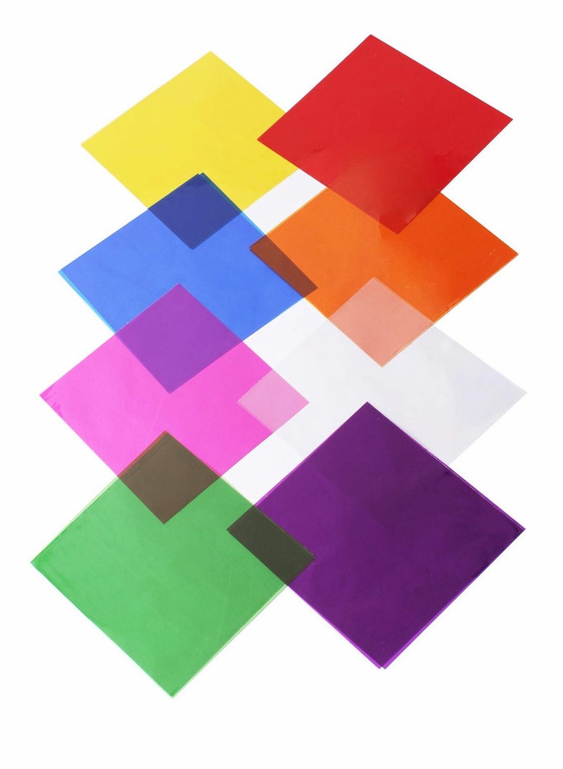 أوراق السيلوفان، لفائف سيلوفان ملونة لتزيين الحرف اليدوية، أوراق سيلوفان لفلتر الضوء الجل، 120 قطعة بحجم 7.5x7.5 بوصة - Image 2