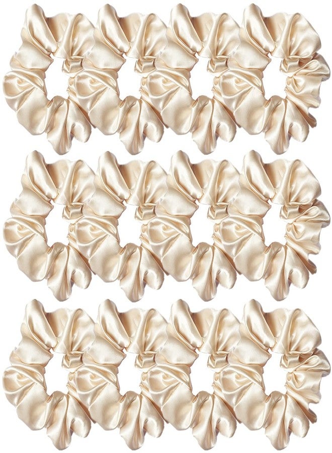 Sufermoe 12 Pcs Satin Silk Hair Scrunchies, Beige (4.5 Inch) Soft Hair Ties, Hair Bands, Hair Ropes, Ponytail Holders, Hair Accessories for Women and Girls - Image 1