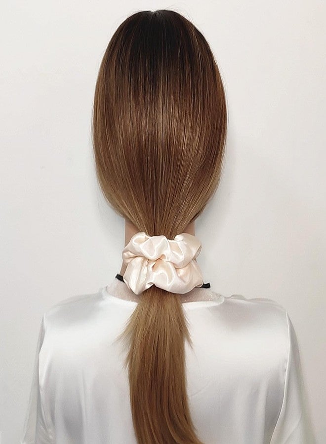 Sufermoe 12 Pcs Satin Silk Hair Scrunchies, Beige (4.5 Inch) Soft Hair Ties, Hair Bands, Hair Ropes, Ponytail Holders, Hair Accessories for Women and Girls - Image 2