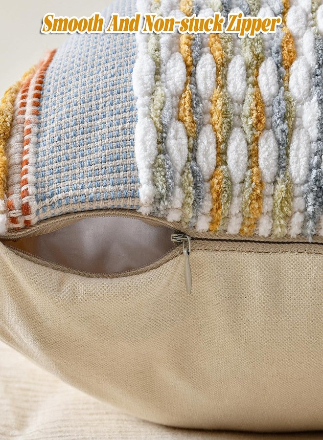 AmHoo Chenille Striped Textured Boho Throw Pillow Covers Aesthetic with Tassels Woven Decorative Pillow Case for Couch Bed Sofa Bedroom Modern Funky 18 x 18-Inch Grey - Image 3