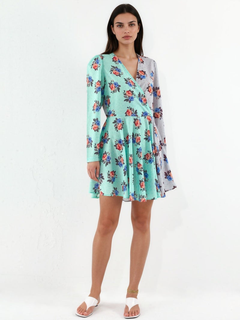 Jennyfer Floral Chiffon Wrap Mini Dress - Image 5