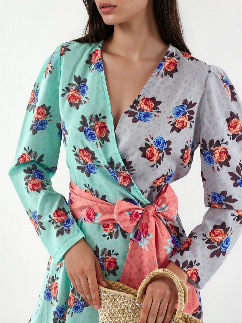 Jennyfer Floral Chiffon Wrap Mini Dress - Image 4