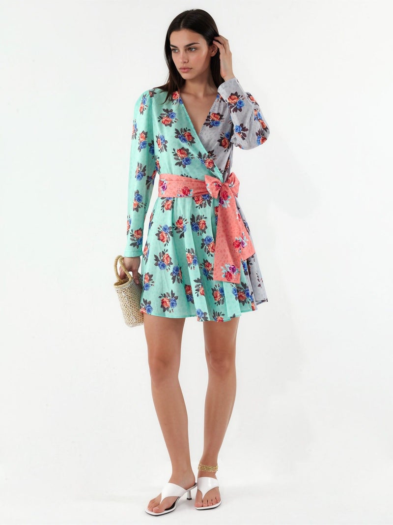 Jennyfer Floral Chiffon Wrap Mini Dress - Image 1