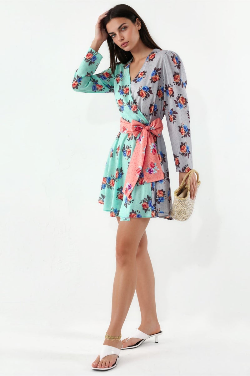 Jennyfer Floral Chiffon Wrap Mini Dress - Image 2