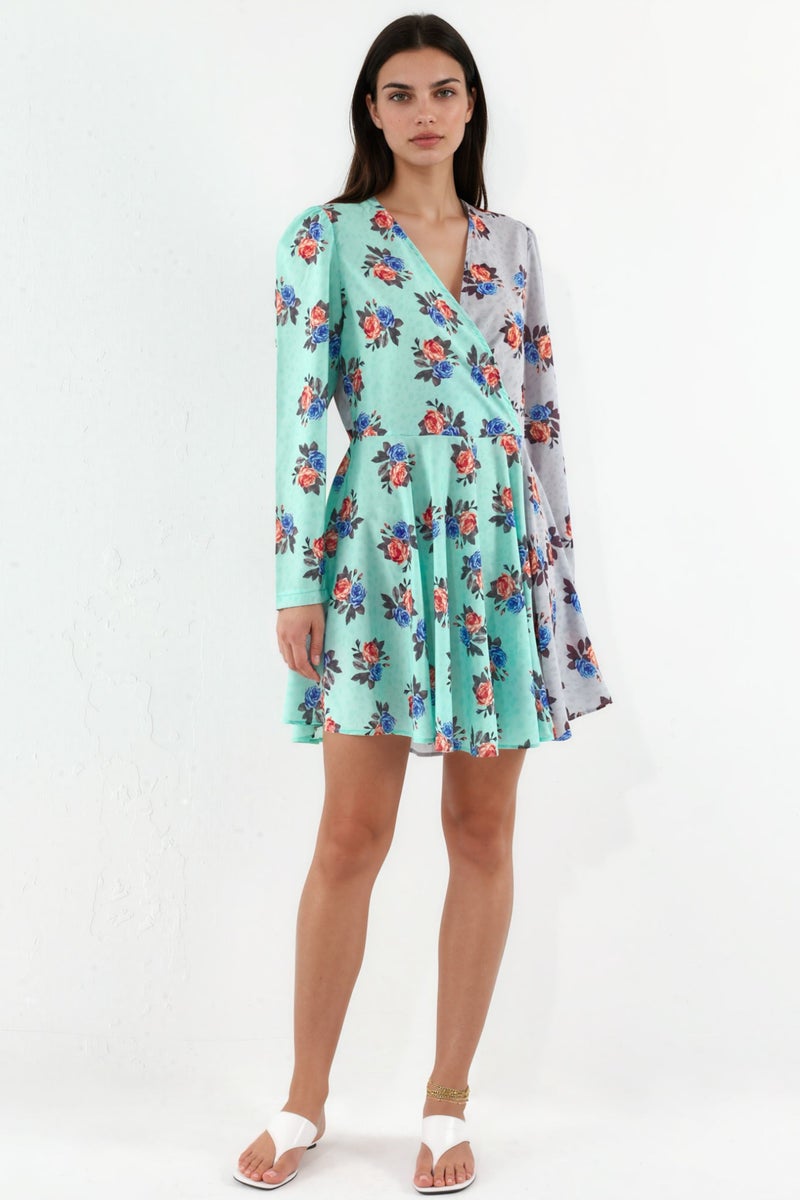 Jennyfer Floral Chiffon Wrap Mini Dress - Image 5