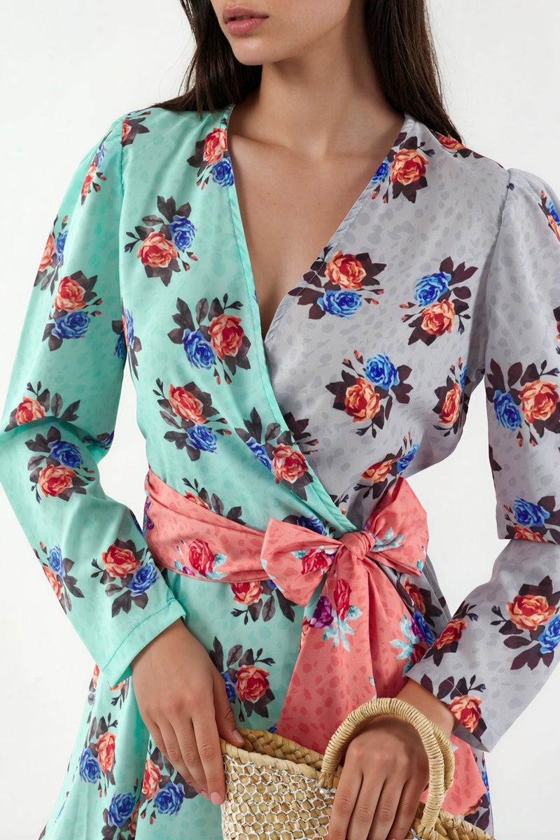 Jennyfer Floral Chiffon Wrap Mini Dress - Image 4