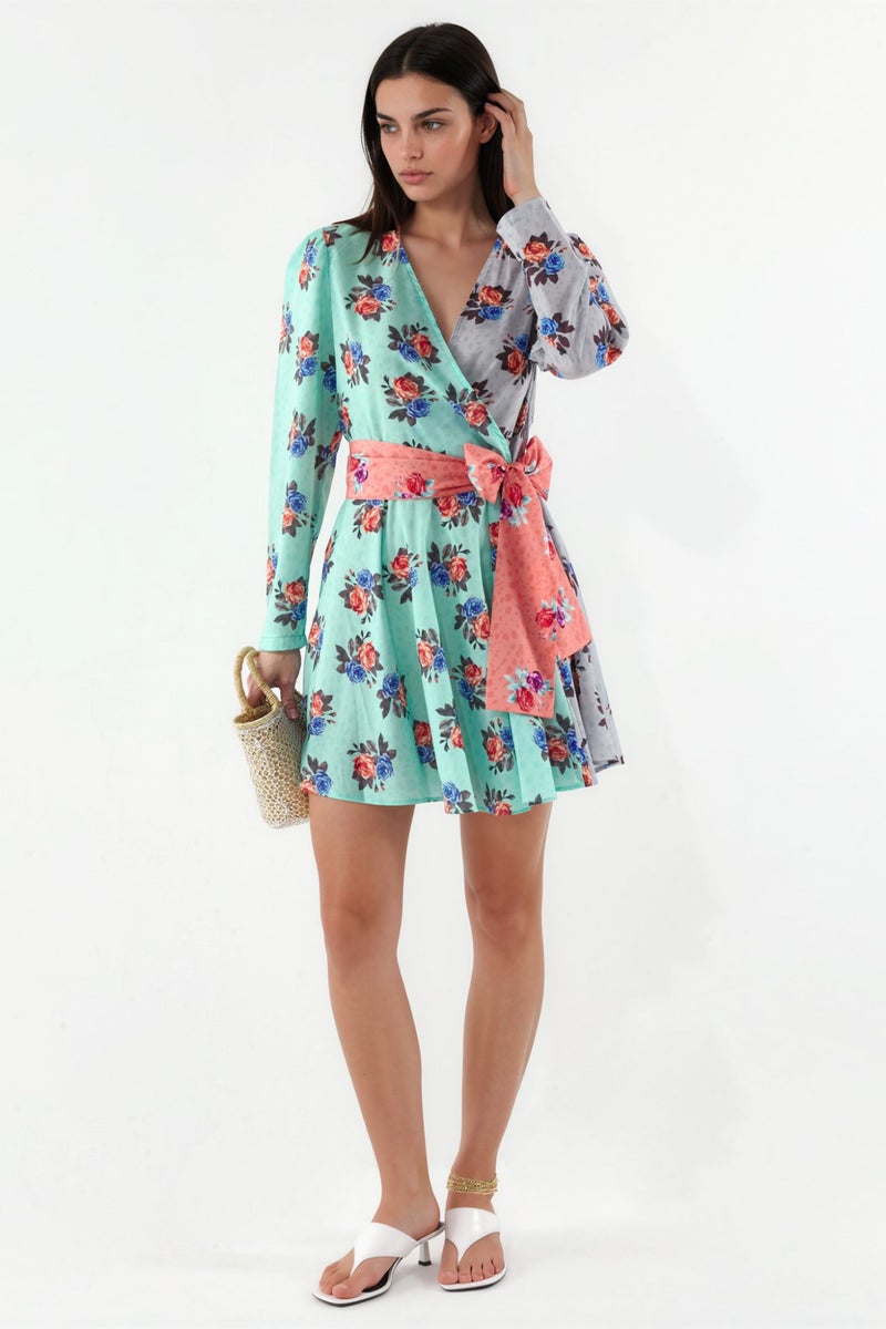 Jennyfer Floral Chiffon Wrap Mini Dress - Image 1