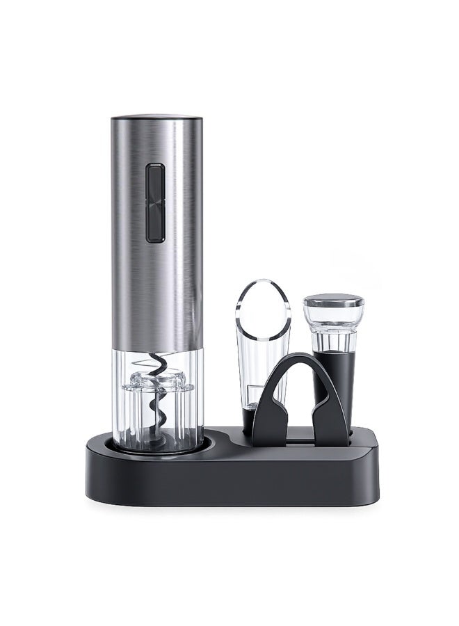 Electric Opener Set, 5 in 1, Automatic Bottle Corkscrew, Rechargeable, Foil Cutter, Wine Pourer, Stopper, Charging Base with Cable - Image 1