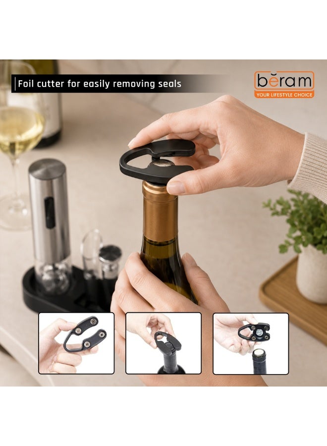 Electric Opener Set, 5 in 1, Automatic Bottle Corkscrew, Rechargeable, Foil Cutter, Wine Pourer, Stopper, Charging Base with Cable - Image 4
