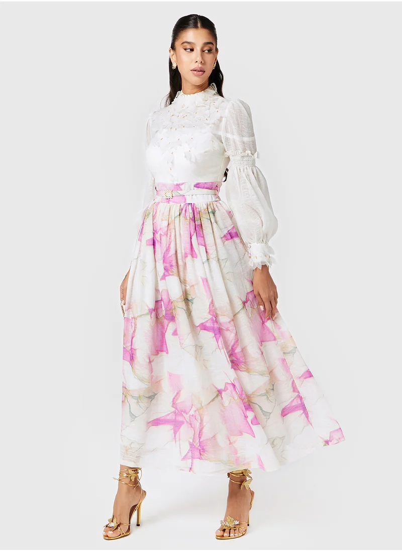 Threadz by Ajooni Applique Detailed Printed Skirt Dress