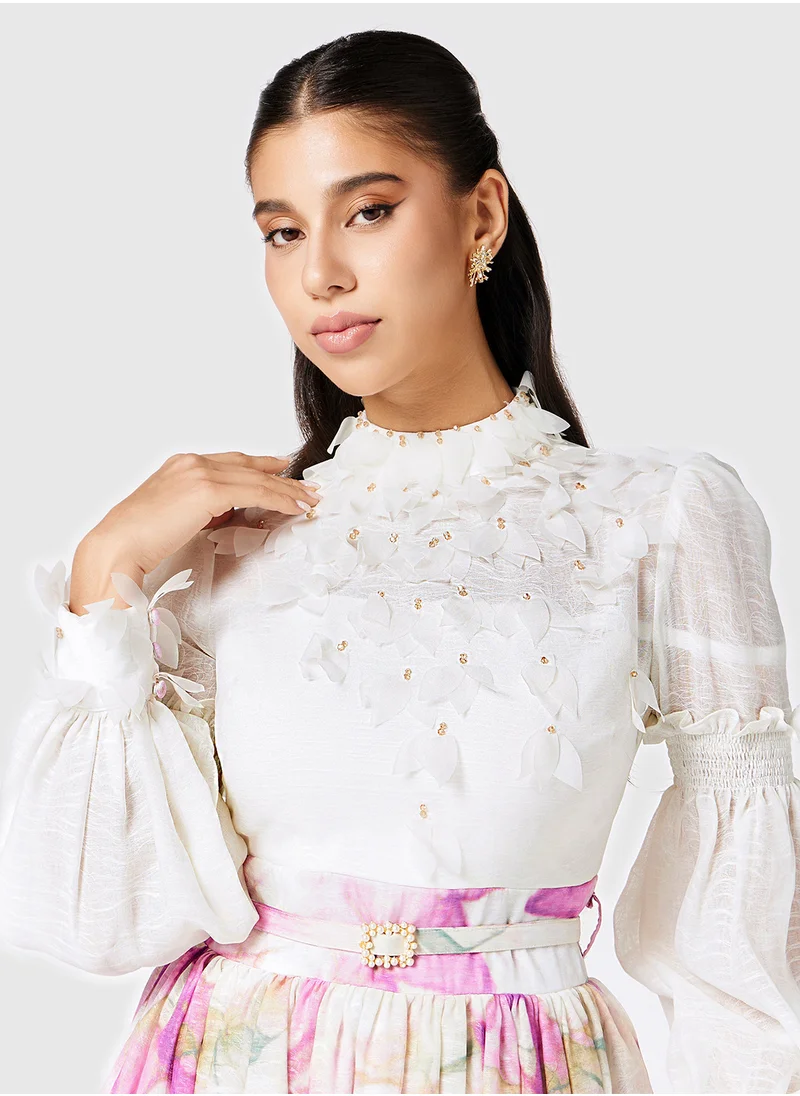 Threadz by Ajooni Applique Detailed Printed Skirt Dress