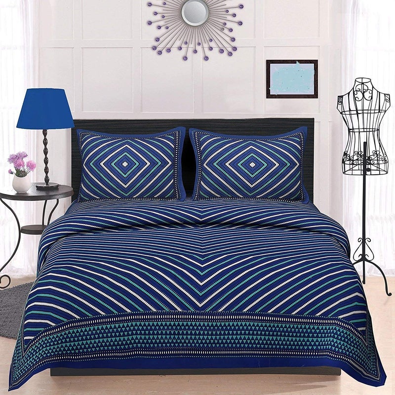 Monik Handicrafts Double Bedsheet Pure Cotton RajasthaniJaipuri Printed with 2 Pillow CoversSize90 x 108 Inch Multicolor - Image 1
