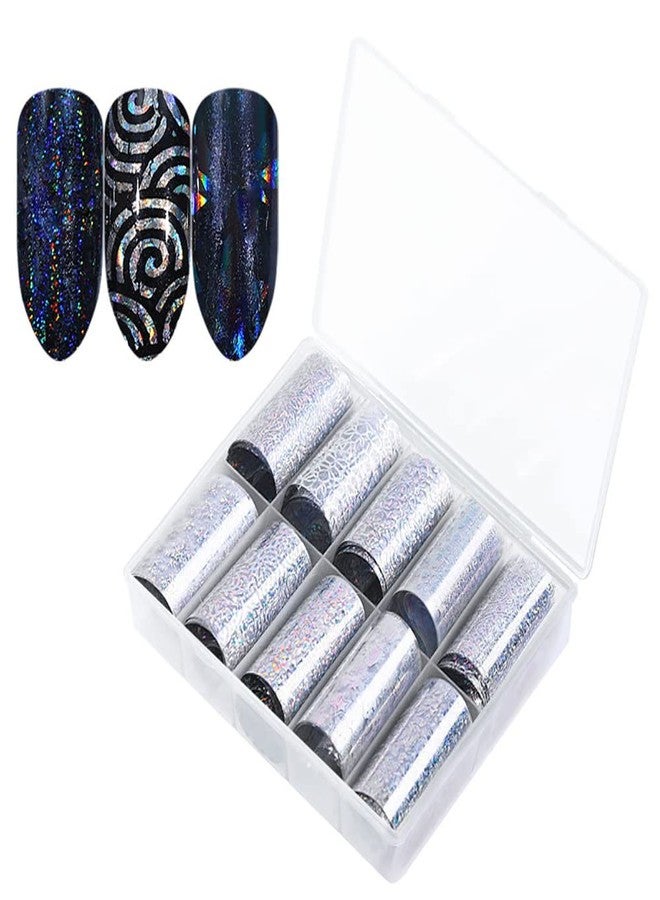 ستور 2508 ملصقات نقل رقائق الأظافر من Store2508، لتزيين الأظافر بتقنية الهولوغرام، 10 تصاميم، ملصقات لفّ رقائق الأظافر بالليزر لأظافر النساء، 4 لفات × 100 سم، متعددة الألوان (TZ14) - Image 1