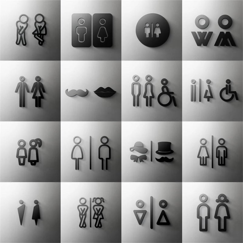 Restroom Sign Shopping Mall Supermarket Residential Modern Home Art Decoration Sign Bathroom Toilet Door Number Wall Sticker(Color-01,18x11cm Black) - Image 2