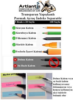 Artlantis Self-Adhesive Bookmark Post-it 5 Colors 1 Sticky Note Paper Transparent Finger Bookmark Index Separator 5-Piece Mini  - Image 2