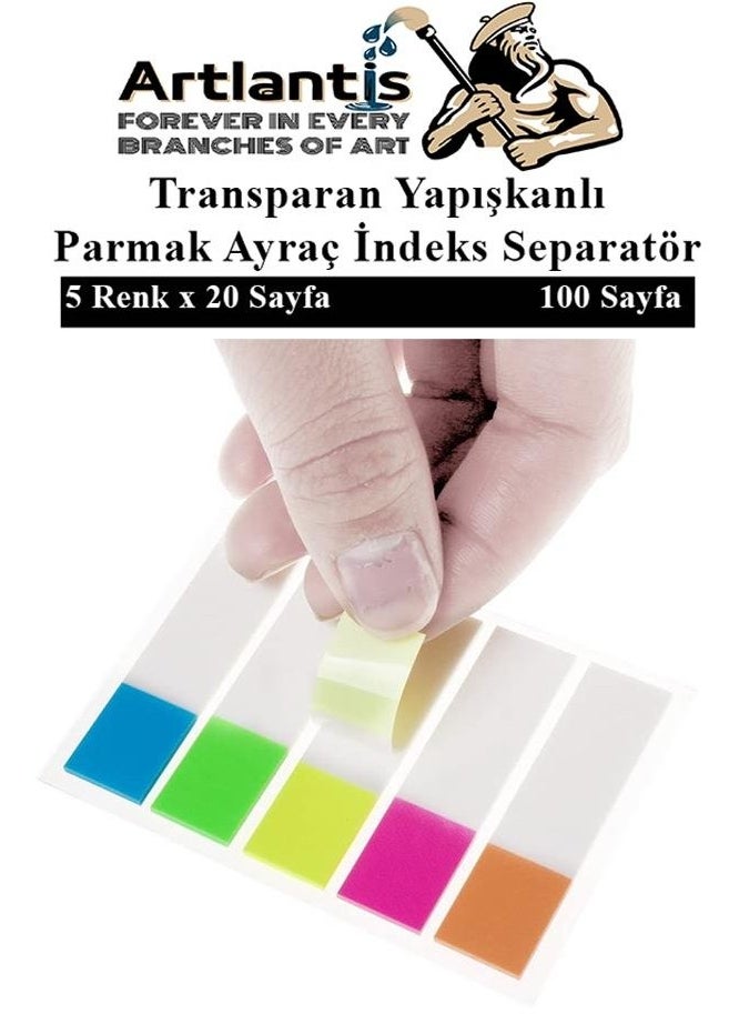 Artlantis - Self-Adhesive Bookmark Post-it 5 Colors 1 Sticky Note Paper Transparent Finger Bookmark Index Separator 5-Piece Mini - Image 1