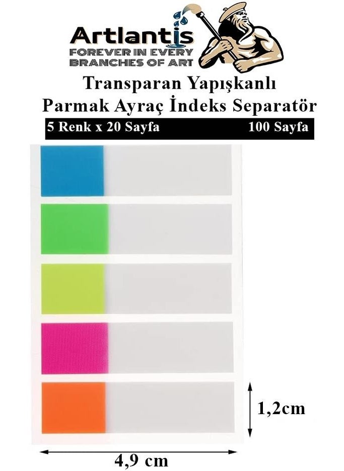 Artlantis - Self-Adhesive Bookmark Post-it 5 Colors 1 Sticky Note Paper Transparent Finger Bookmark Index Separator 5-Piece Mini - Image 1