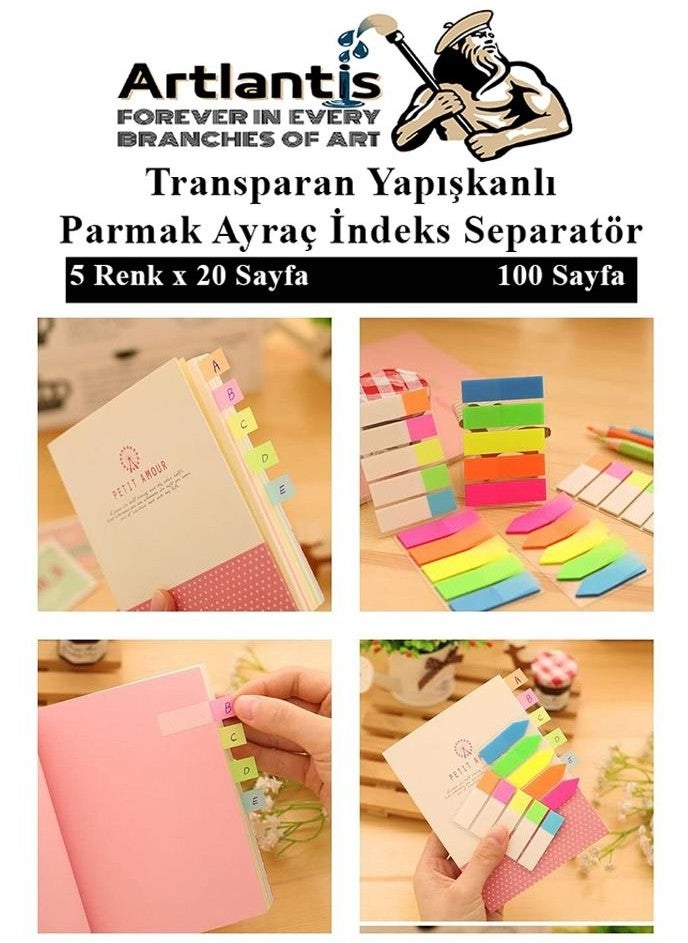 Artlantis - Self-Adhesive Bookmark Post-it 5 Colors 1 Sticky Note Paper Transparent Finger Bookmark Index Separator 5-Piece Mini - Image 1