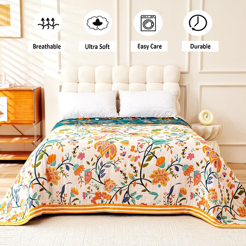 VANJOROY Boho Throw Blanket for Bed, 100% Organic Cotton Breathable Ultra Soft 50" x 60" Quilt Beige Throw - All Season Floral Farmhouse Decor Luxury Reversible Blanket for Sofa Couch Chair and Gift - Image 4