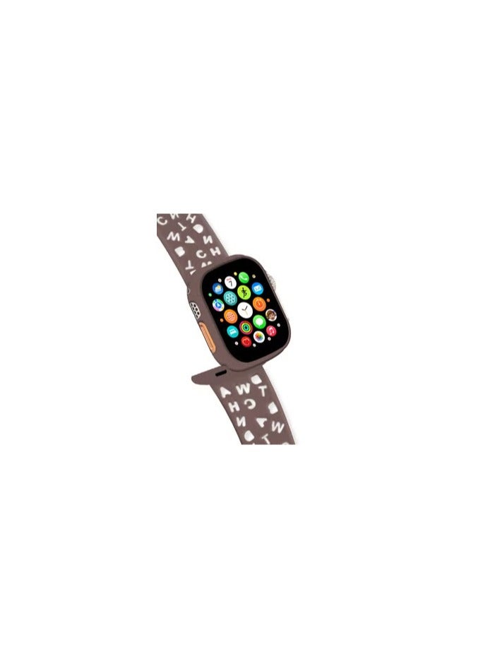 CATANES silicone watch strap 49mm 45mm 44mm 42mm Letter print Strap compatible with Apple Watch Series Ultra2 Ultra SE/8/7/6/5/4/3/2/1 Dark Brown - Image 2