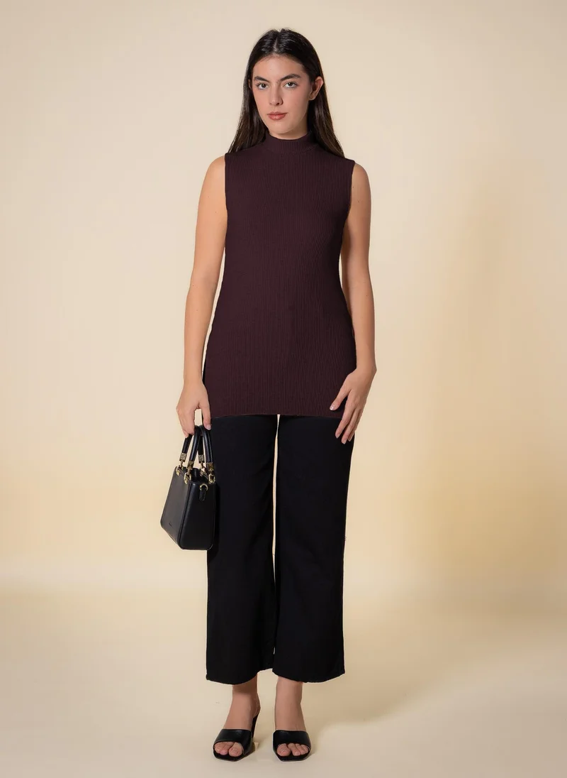 SHAPES Maroon HIGH NECK KNITTED TOP for Women | Best Price UAE