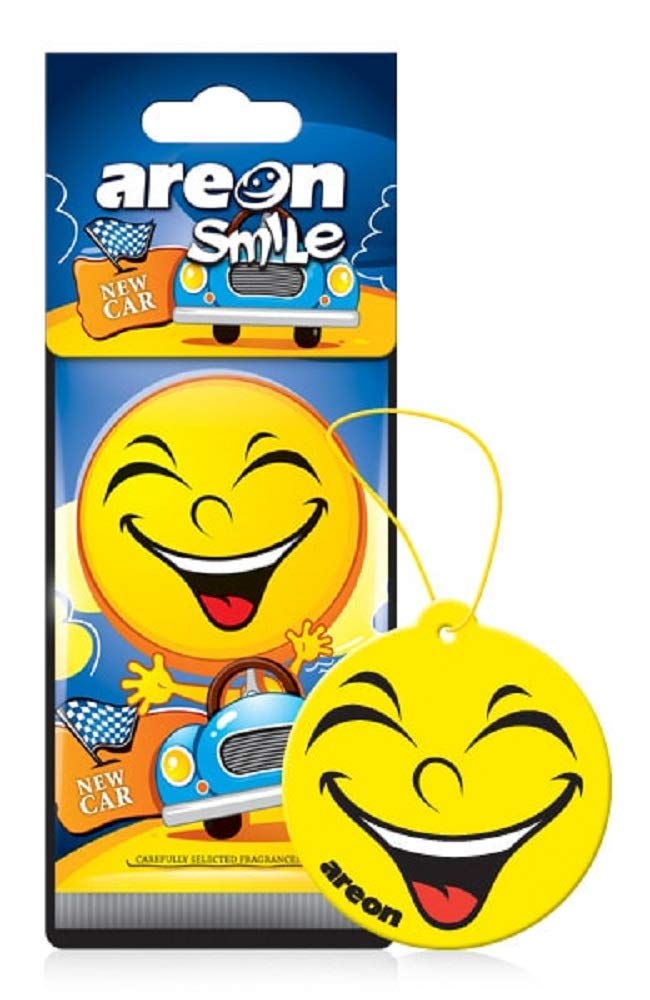AREON ASD21 Funny Air Freshener Emoji Hanging New Car Scent Best Odor Eliminator Odd Gifts Paper Hanging Ornaments Long Lasting Scent for Car or Home 12 Pack