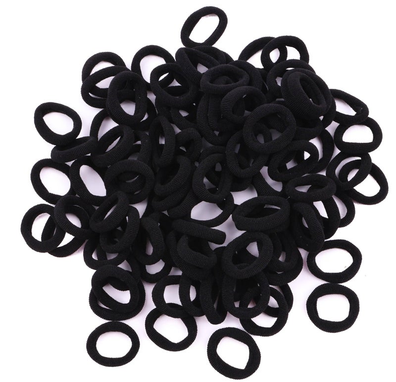 100 Pieces Small Black Seamless Hair Ties Mini Size Fabric Ponytail Holders Soft Stretchy Nylon Ponytail Holders for Kids and Adults Fine Poni Hair Ties- BLACK
