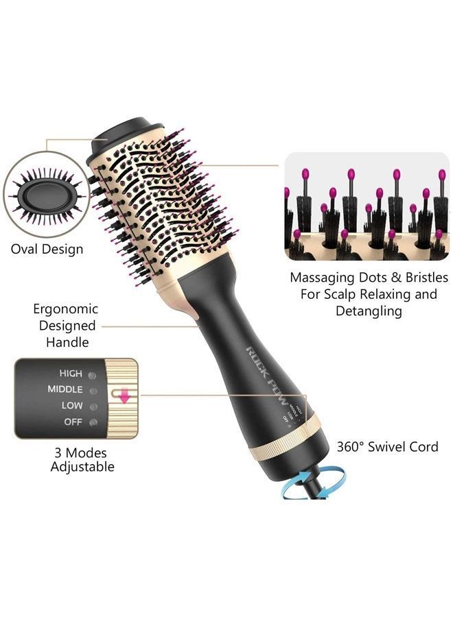 NIBEMINENT 3-In-1 Multifunctional Hot Air Brush Styler Black/Golden - Image 2