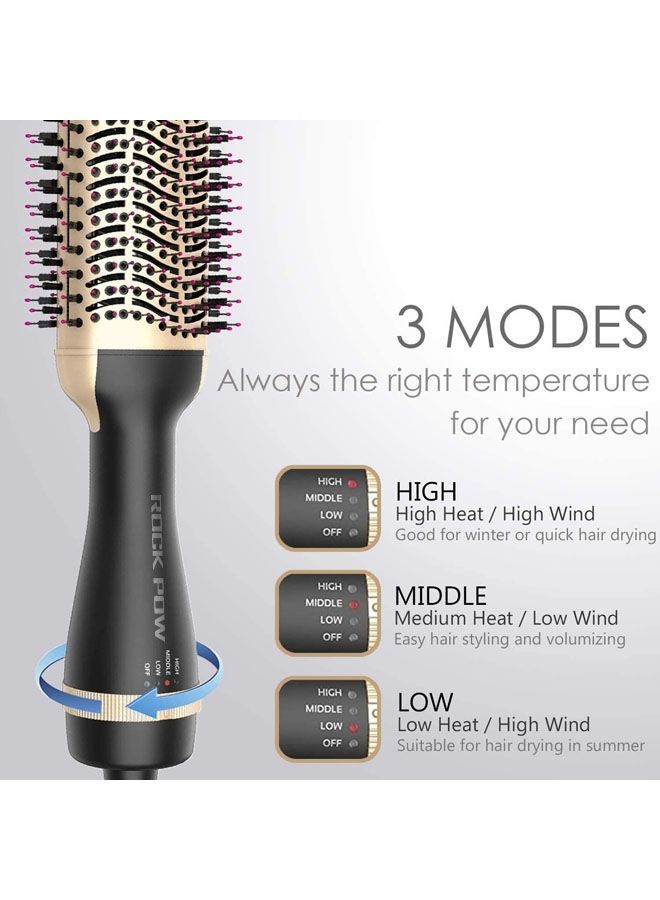 NIBEMINENT 3-In-1 Multifunctional Hot Air Brush Styler Black/Golden - Image 4
