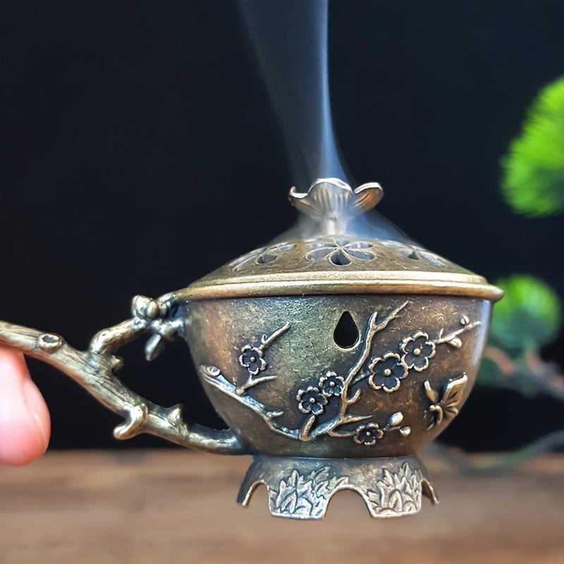 1 Hand Held Plum Blossom Retro Metal Incense Holder Burner For Tea Ceremony Yoga Meditation Living Room Home Desktop Decoration - Image 1