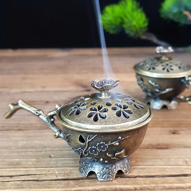 1 Hand Held Plum Blossom Retro Metal Incense Holder Burner For Tea Ceremony Yoga Meditation Living Room Home Desktop Decoration - Image 2