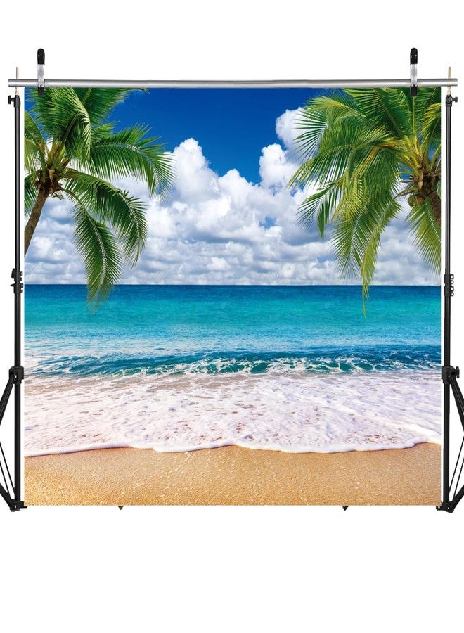 SJOLOON Summer sea Backdrop Tropical Beach Plants Photo Backdrop Hawaiian Ocean Blue Sky Background for Theme Party Supplies Studio Props 12692(7x5FT) - Image 2