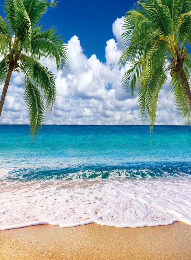 SJOLOON Summer sea Backdrop Tropical Beach Plants Photo Backdrop Hawaiian Ocean Blue Sky Background for Theme Party Supplies Studio Props 12692(7x5FT) - Image 1